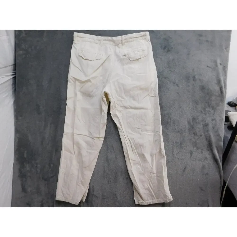 M&S Collection Men's 34x29 Stone Linen Blend Pleated Pants Regular Fit
